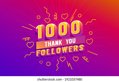 Thank you 1000 followers, peoples online social group, happy banner celebrate, Vector illustration