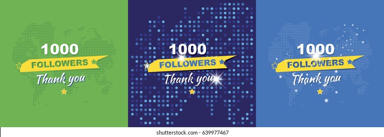Thank you for 1000 followers. Set Greeting cards in honor of the celebration. Flat vector illustration EPS10.