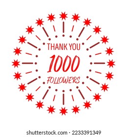 Thank You 1000 Followers Template Design. Social media festive banner. Red and white background.