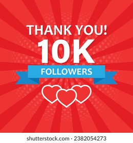Thank you 10000 followers icon in flat style. Subscription amount vector illustration on isolated background. 10k follower sign business concept.