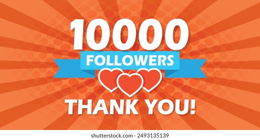 Thank you 10000 followers icon in flat style. Subscription amount vector illustration on isolated background. 10k follower sign business concept.