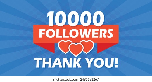 Thank you 10000 followers icon in flat style. Subscription amount vector illustration on isolated background. 10k follower sign business concept.