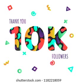 Thank you 10000 followers numbers postcard. Congratulating gradient flat style gradient 10k thanks image vector illustration isolated  white background. Template for internet media and social network.