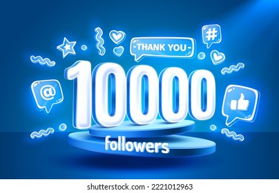 Thank you 10000 followers, peoples online social group, happy banner celebrate, Vector illustration