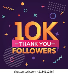 Thank you 10000 followers,thanks banner.First 10K follower congratulation card with geometric figures,lines,squares,circles for Social Networks.Web blogger celebrate a large number of subscribers.