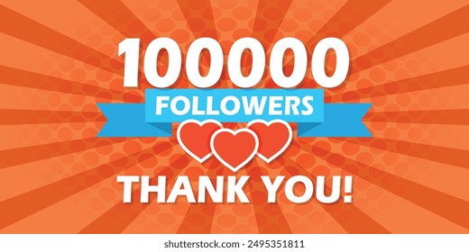 Thank you 100000 followers icon in flat style. Subscription amount vector illustration on isolated background. 100k follower sign business concept.
