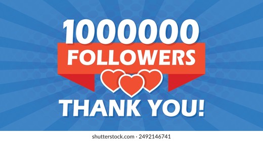 Thank you 1000000 followers icon in flat style. Subscription amount vector illustration on isolated background. 1m follower sign business concept.