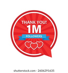 Thank you 1000000 followers icon in flat style. Subscription amount vector illustration on isolated background. 1m follower sign business concept.