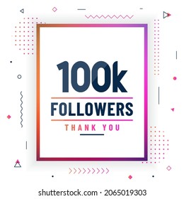 Thank you 100K followers, 100000 followers celebration modern colorful design.