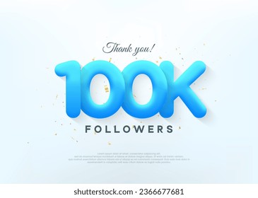 Thank you 100k followers, with blue balloons numbers. Premium vector for poster, banner, celebration greeting.