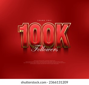 Thank you 100k followers greetings, bold and strong red design for social media posts. Premium vector background for achievement celebration design.