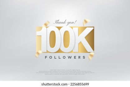 thank you 100k followers, simple design with numbers on gold paper. Premium vector for poster, banner, celebration greeting.