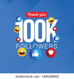 Thank you 100k followers vector illustration template. 