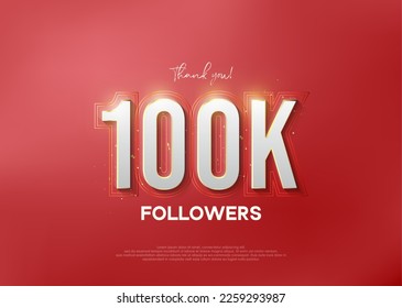 Thank you 100k followers with white numbers wrapped in shiny gold. Premium vector for poster, banner, celebration greeting.