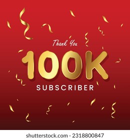 Thank you 100k subscriber celebration vector banner with text