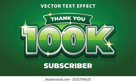 Obrigado Efeito de texto 100K Subscriber Vetor Adequado para o canal Content Creator