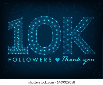 Thank you 10K followers design.Thank you followers congratulation card. Vector illustration for Social Networks. Web user or blogger celebrates a large number of subscribers. - Vector