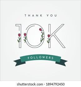 Thank You 10k Followers with floral rose flower illustratiion template design