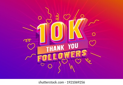 Thank you 10k followers, peoples online social group, happy banner celebrate, Vector illustration