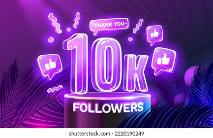 Thank you 10k followers, peoples online social group, happy banner celebrate, Vector illustration