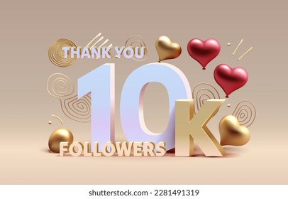 Thank you 10k followers, peoples online social group, happy banner celebrate, Vector illustration