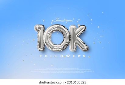 Thank you for the 10K followers with silver metallic balloons illustration.