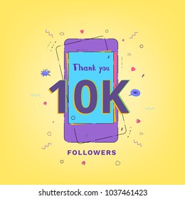 Thank you 10K followers  vivid card. Template for Social Network. Vector illustration.