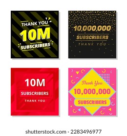 Thank you 10m subscribers set template vector. 10000000 subscribers. 10m subscribers colorful design vector. thank you ten million subscribers