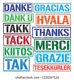 Thank You In 12 Different Languages. Vector Stamp.