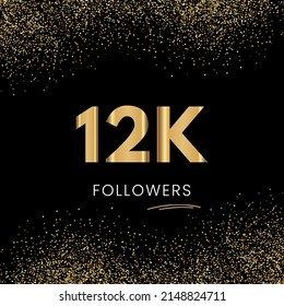 Thank you 12K or 12 Thousand followers. Vector illustration with golden glitter particles on black background for social network friends, and followers. Thank you celebrate followers, and likes.