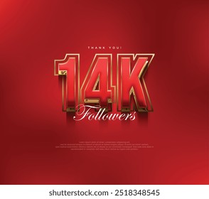 Thank you 14k followers greetings, bold and strong red design for social media posts.