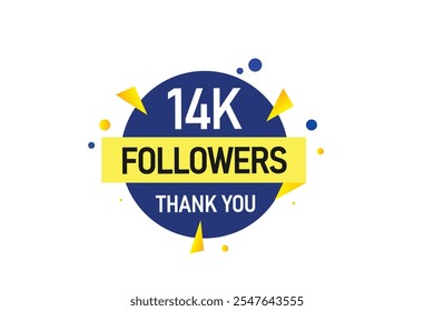 thank you 14k followers,  vector, illustration, social, media, post,  subscribers, followers animation design, banner, premium, background
