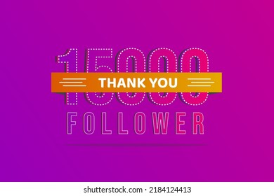 Thank you 15000 follower illustration with thanks on ribbon. Vector illustration in flat style,greeting card,thank you card