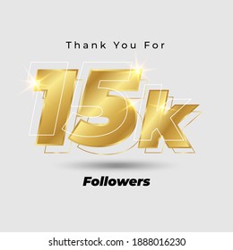 Thank you for 15k followers 3D gold logo isolated on elegant background, vector design for celebration purpose