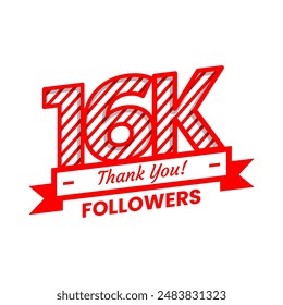 Thank You for 16k Followers on social media. Sixteen thousand followers Banner Banner with red and white color Decorative Elements