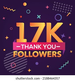 Thank you 17000 followers,thanks banner.First 17K follower congratulation card with geometric figures,lines,squares,circles for Social Networks.Web blogger celebrate a large number of subscribers.