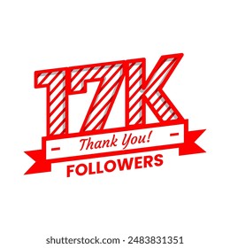 Thank You for 17k Followers on social media. Seventeen thousand followers Banner Banner with red and white color Decorative Elements