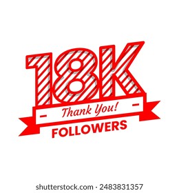 Thank You for 18k Followers on social media. eighteen thousand followers Banner Banner with red and white color Decorative Elements