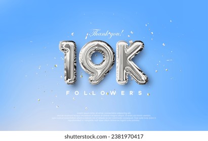 Thank you for the 19k followers with silver metallic balloons illustration.