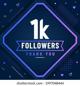 Thank you 1K followers, 1000 followers celebration modern colorful design.