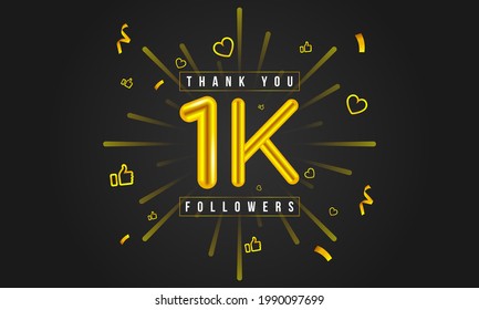 Thank you 1k followers Design. Celebrating 1000 or One thousand followers. Vector illustration.