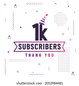 Thank you 1K subscribers, 1000 subscribers celebration modern colorful design.