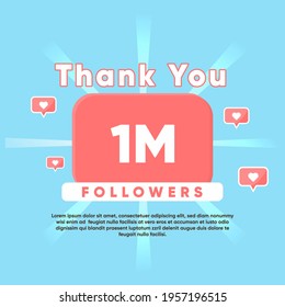 thank you for 1M Followers with love like badge and sweet blue background