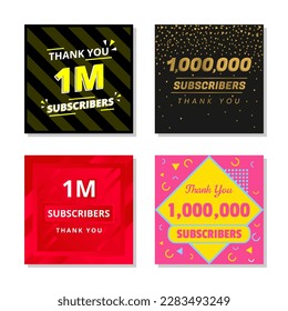 Gracias 1 m de suscriptores establecen el vector de plantilla. 1000000 suscriptores. 1m suscriptores de colorido vector de diseño. gracias a un millón de suscriptores