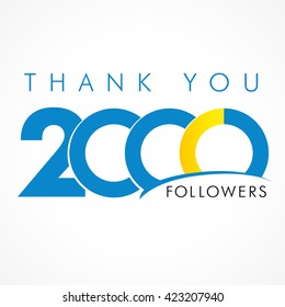 Thank you 2 000 followers card. Creative thanks for following subscribers. Two thousand likes celebration. Isolated abstract graphic design template. Holiday image concept for 2.000. Web banner.