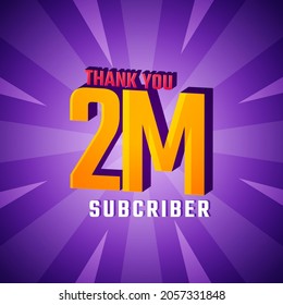 Thank You 2 M Subscribers Celebration Background Design. 2000000 Subscribers Congratulation Post Social Media Template.