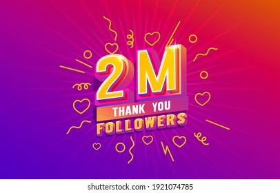 Thank you 2 million followers, peoples online social group, happy banner celebrate, Vector illustration