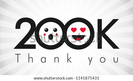 Thank you 200 000 followers logotype. Congratulating black and white colours networking thanks, net friends abstract image, customers 200 000 sign, % percent off discount. Isolated smiling people.