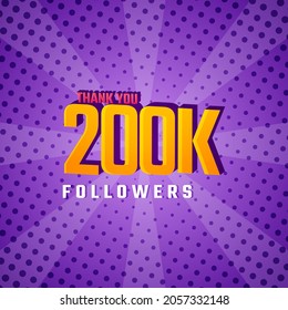 Thank You 200 k Followers Card Celebration Vector. 200000 Followers Congratulation Post Social Media Template.