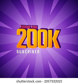 Thank You 200 K Subscribers Celebration Background Design. 200000 Subscribers Congratulation Post Social Media Template.